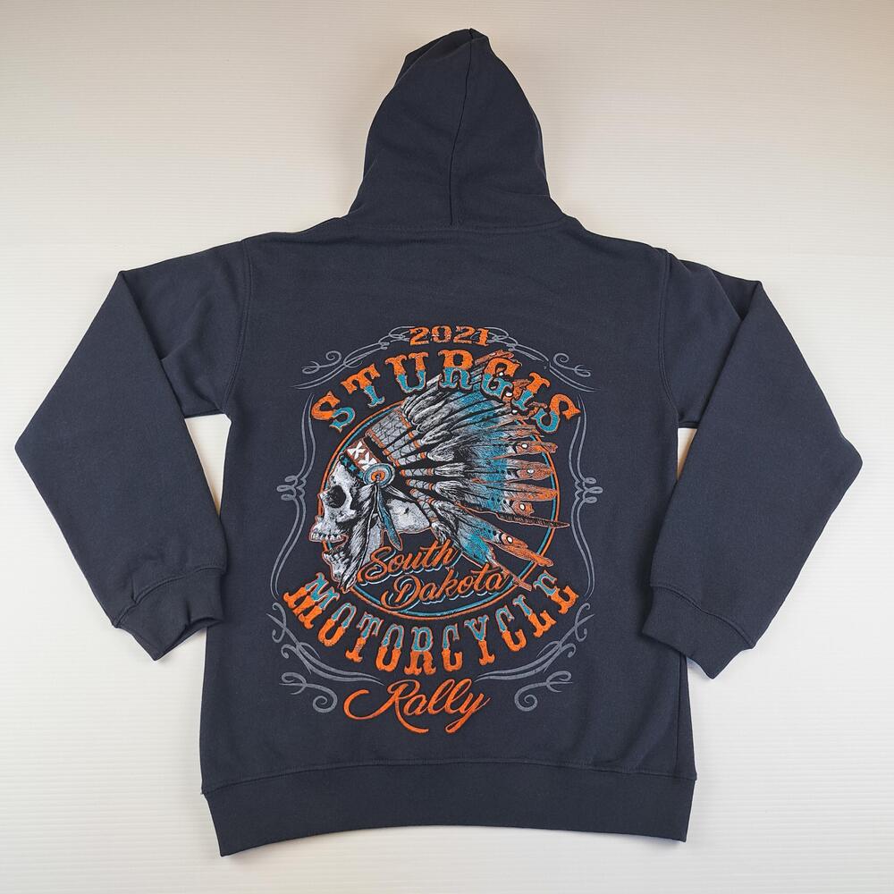 Sturgis Hoodie Mens Small Blue 2021 Motorcycle Rally Skull Graphic Pullover